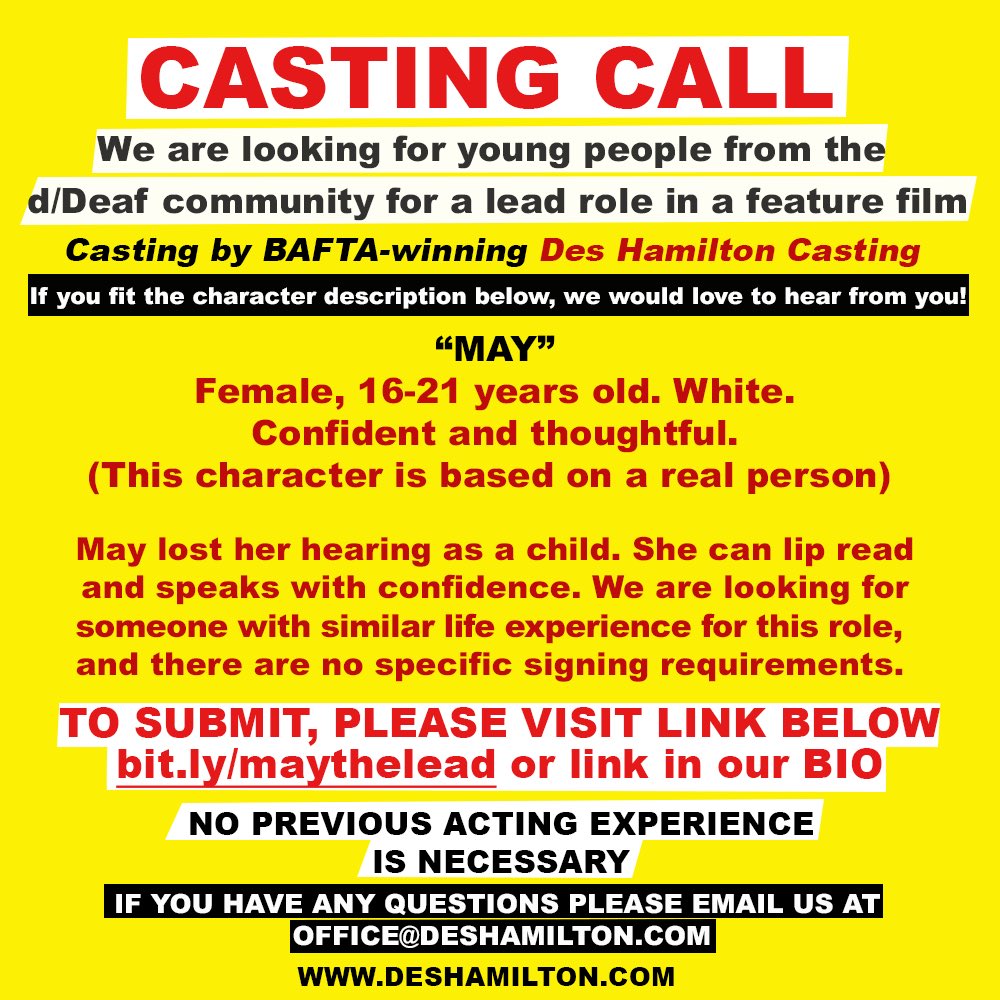 Looking for young people from the d/Deaf community for a lead role in a