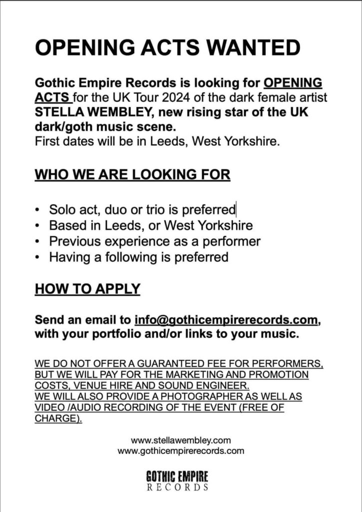 OPENING ACTS WANTEDGothic Empire Records is looking for OPENING ACTS ...