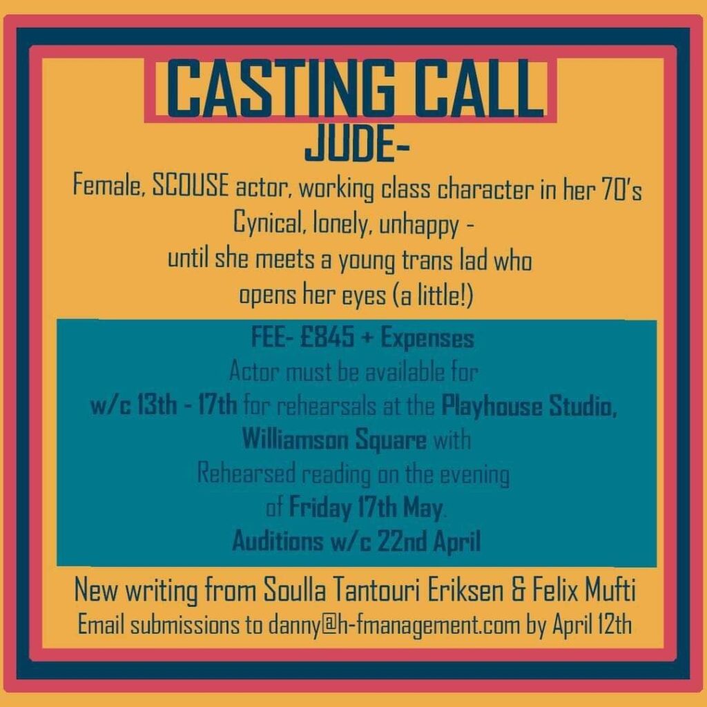 CASTING CALL JUDE- Female, SCOUSE actor, working class character in her ...