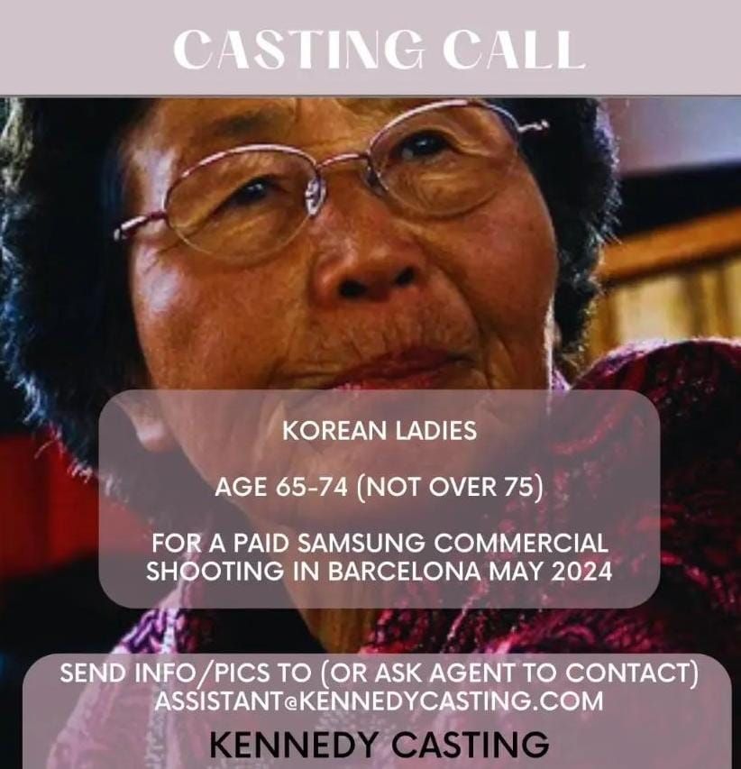 CASTING CALL KOREAN LADIES AGE 65-74 (NOT OVER 75) FOR A PAID SAMSUNG ...